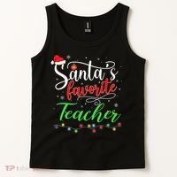 Santas Favorite Teacher Funny Christmas Santa Hat Light TShirt Tank Top thumb 2