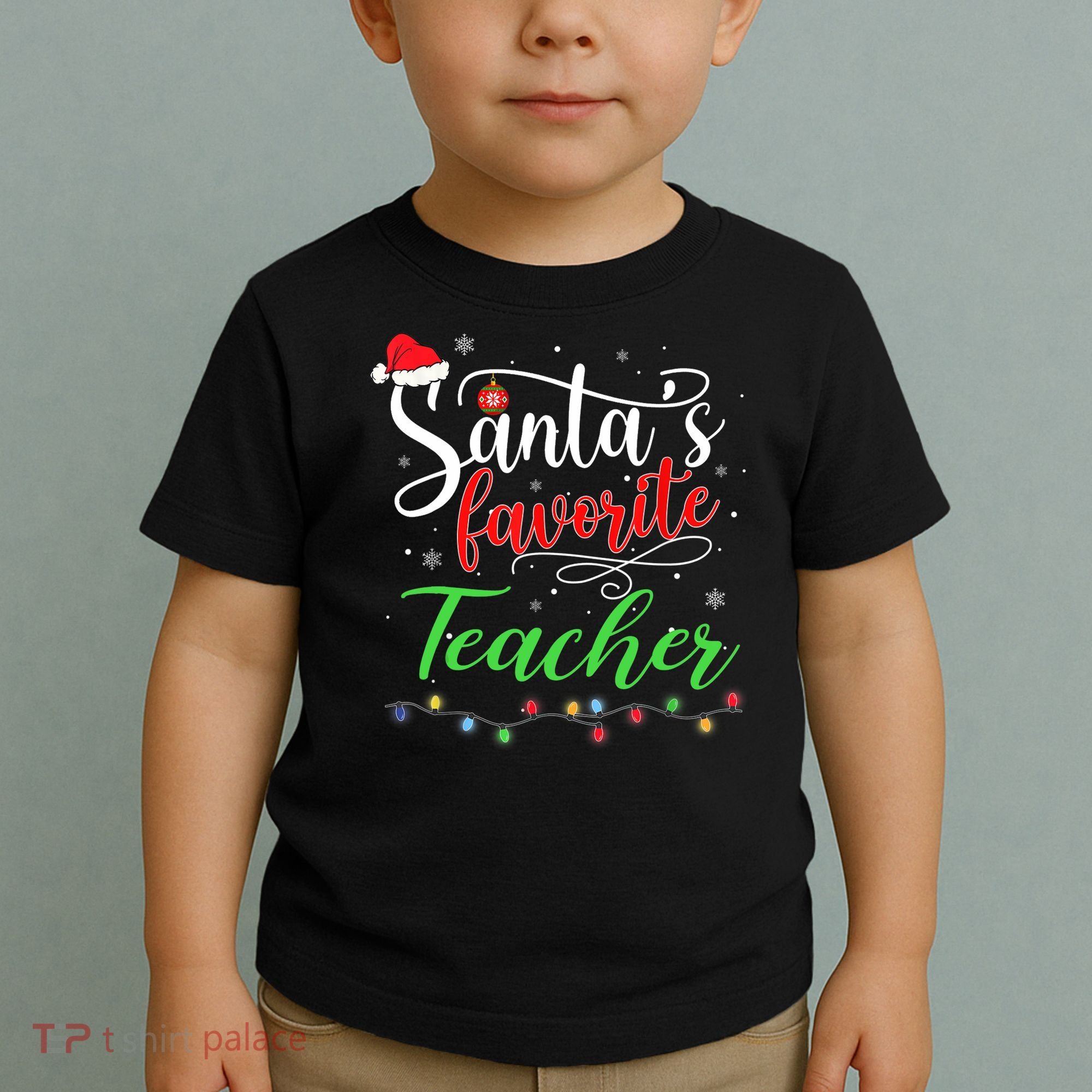 Santas Favorite Teacher Funny Christmas Santa Hat Light TShirt Toddler T-Shirt