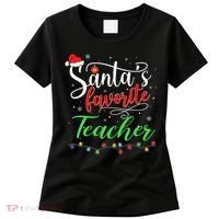 Santas Favorite Teacher Funny Christmas Santa Hat Light TShirt Women's T-Shirt thumb 0