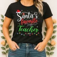 Santas Favorite Teacher Funny Christmas Santa Hat Light TShirt Women's T-Shirt thumb 2
