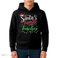 Santas Favorite Teacher Funny Christmas Santa Hat Light TShirt Kids Hoodie thumb 4