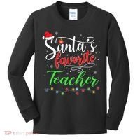 Santas Favorite Teacher Funny Christmas Santa Hat Light TShirt Kids Long Sleeve Shirt thumb 0