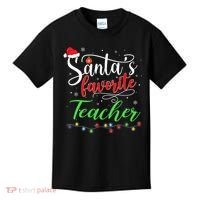 Santas Favorite Teacher Funny Christmas Santa Hat Light TShirt Kids T-Shirt thumb 0