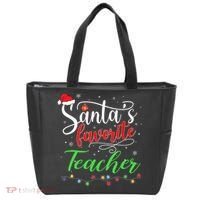 Santas Favorite Teacher Funny Christmas Santa Hat Light TShirt Tote Bag thumb 0