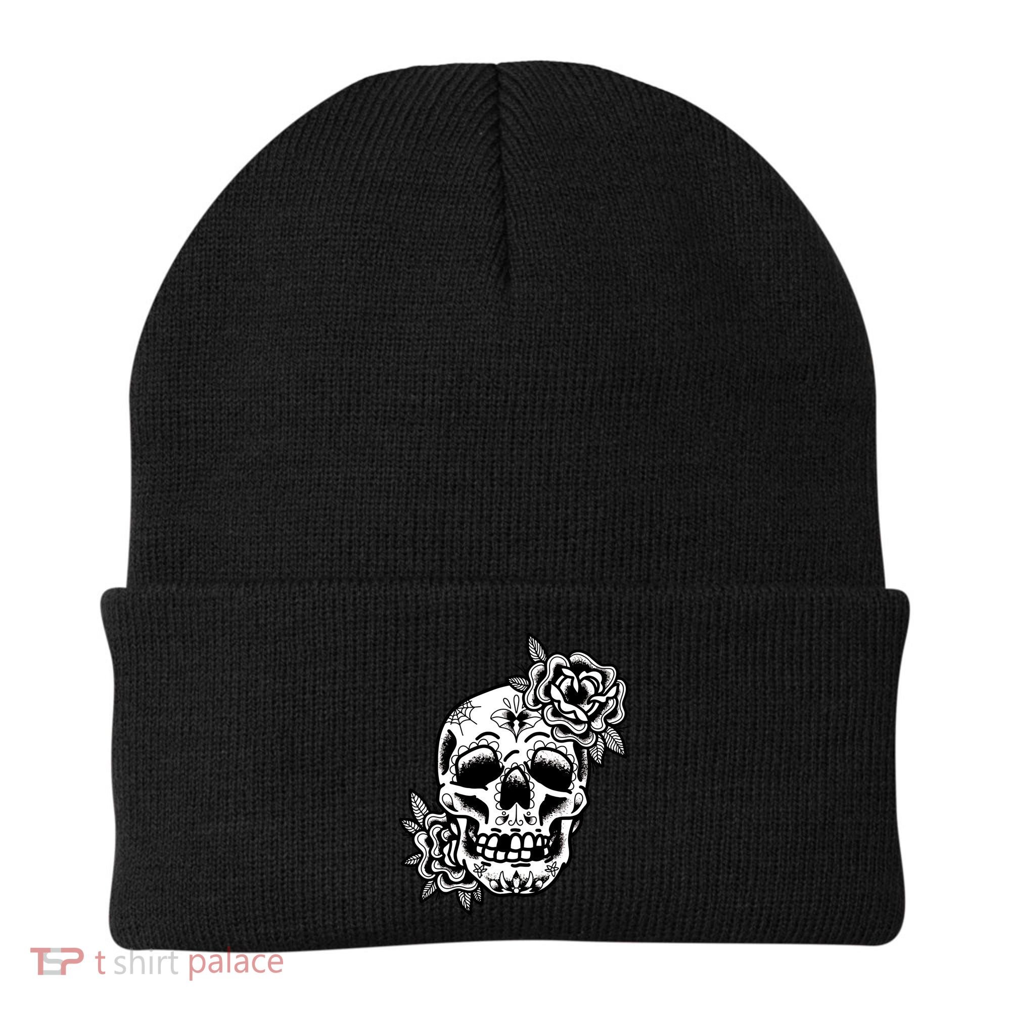 Skull Flower Tattoo Beanie