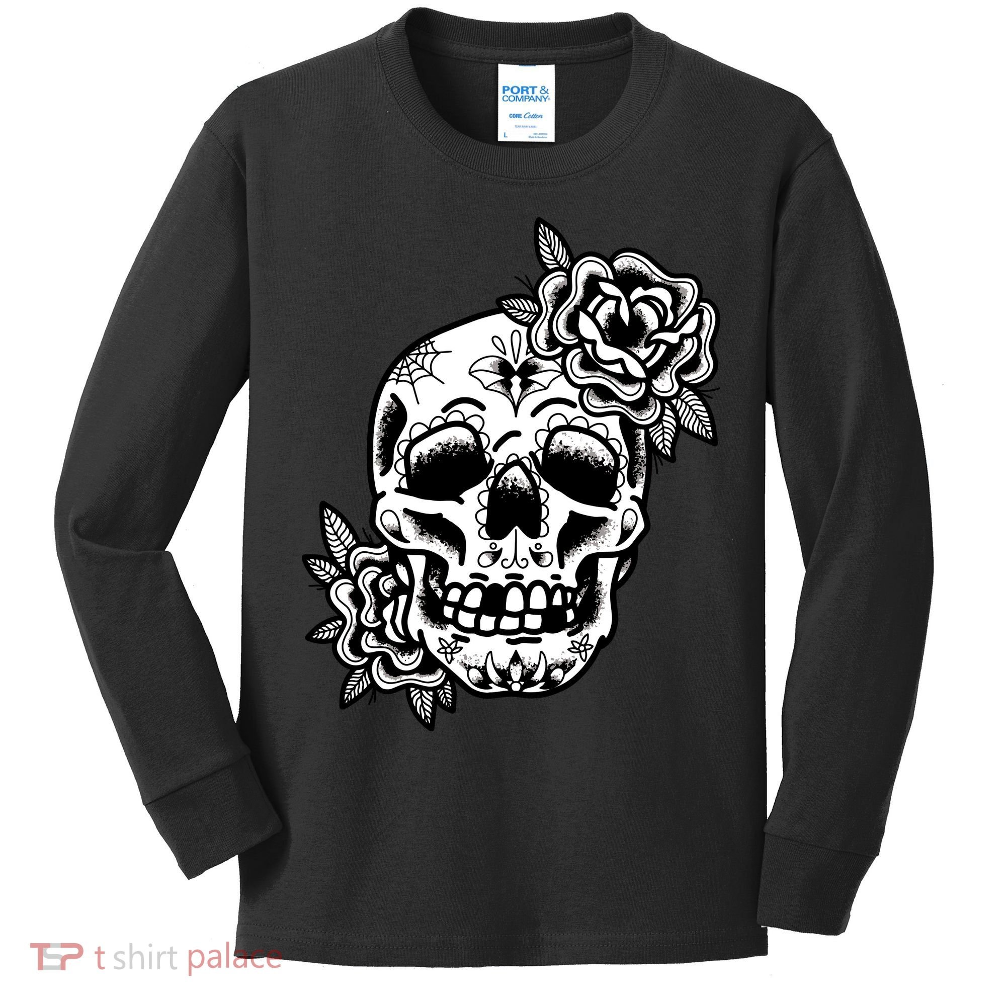 Skull Flower Tattoo Kids Long Sleeve Shirt