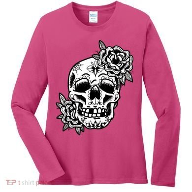Skull Flower Tattoo Women's Long Sleeve Shirt