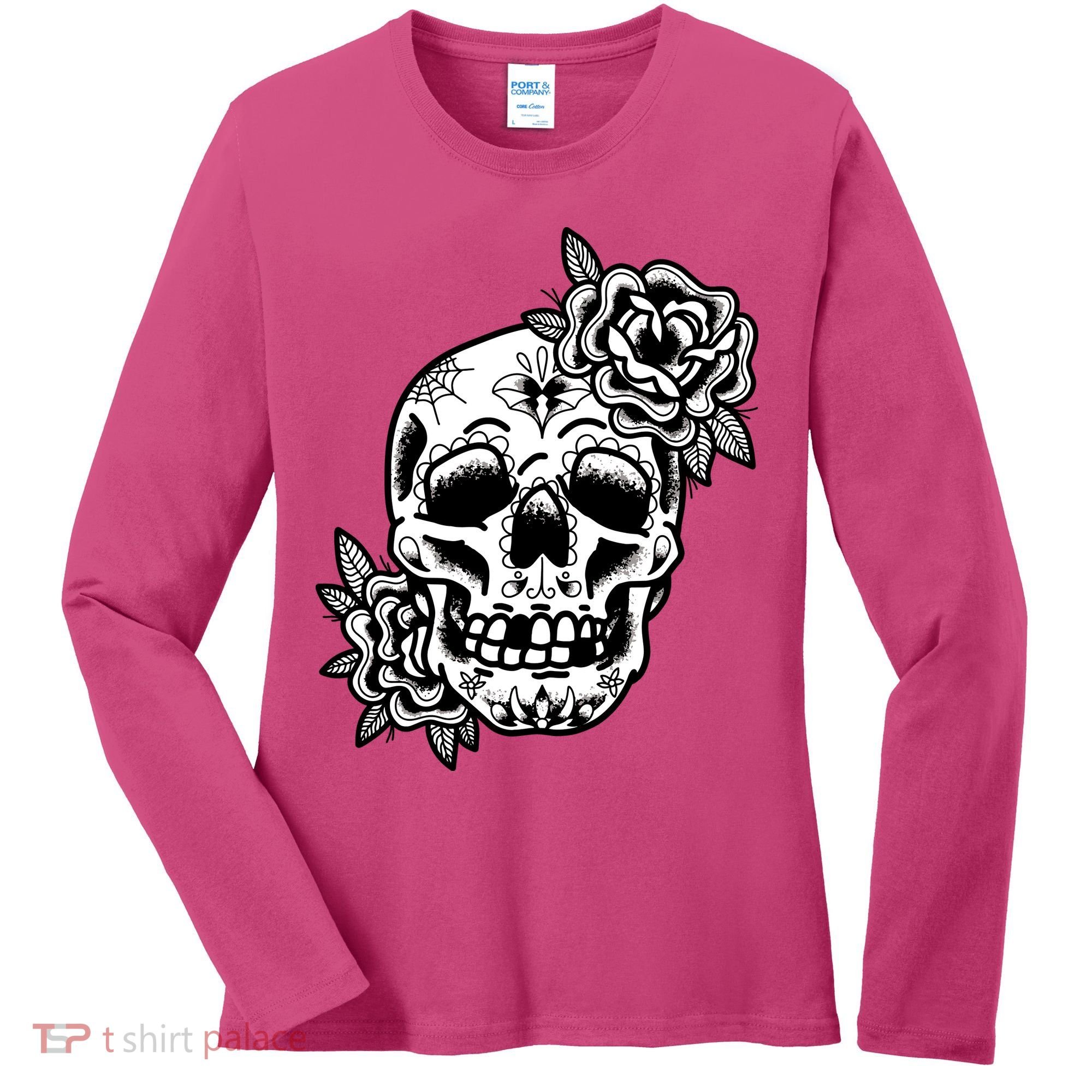 Skull Flower Tattoo Women's Long Sleeve Shirt