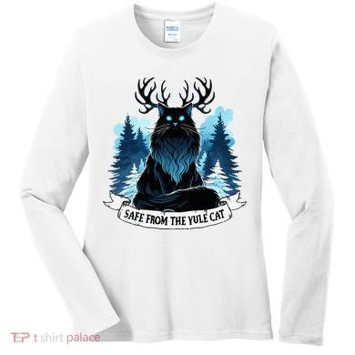 Safe From The Yule Cat Christmas Icelandic Iceland Folklore Women's Long Sleeve Shirt