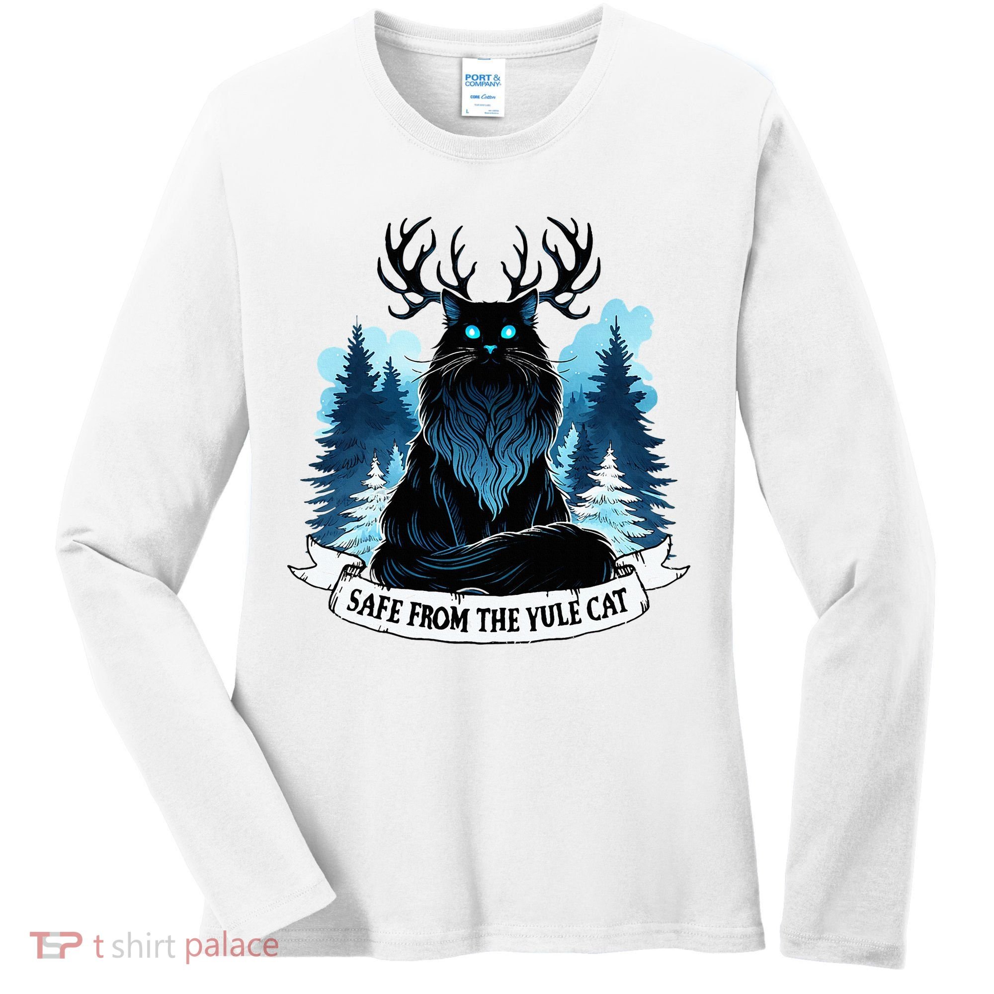 Safe From The Yule Cat Christmas Icelandic Iceland Folklore Women's Long Sleeve Shirt