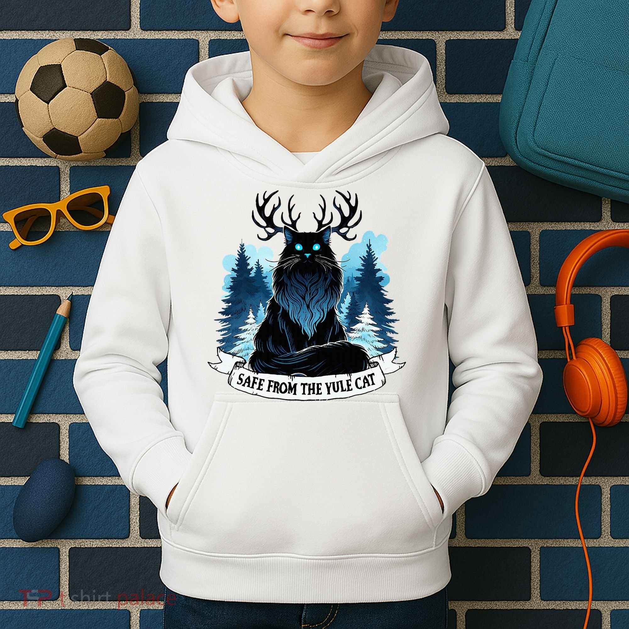 Safe From The Yule Cat Christmas Icelandic Iceland Folklore Kids Hoodie