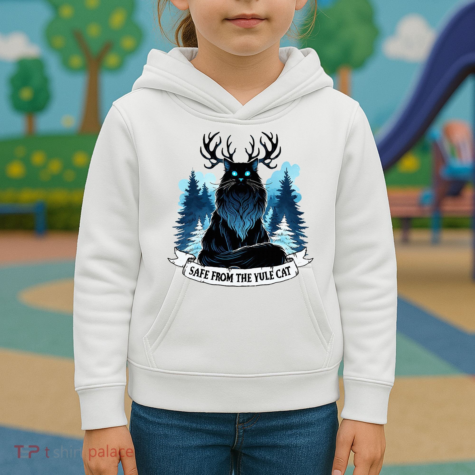 Safe From The Yule Cat Christmas Icelandic Iceland Folklore Kids Hoodie