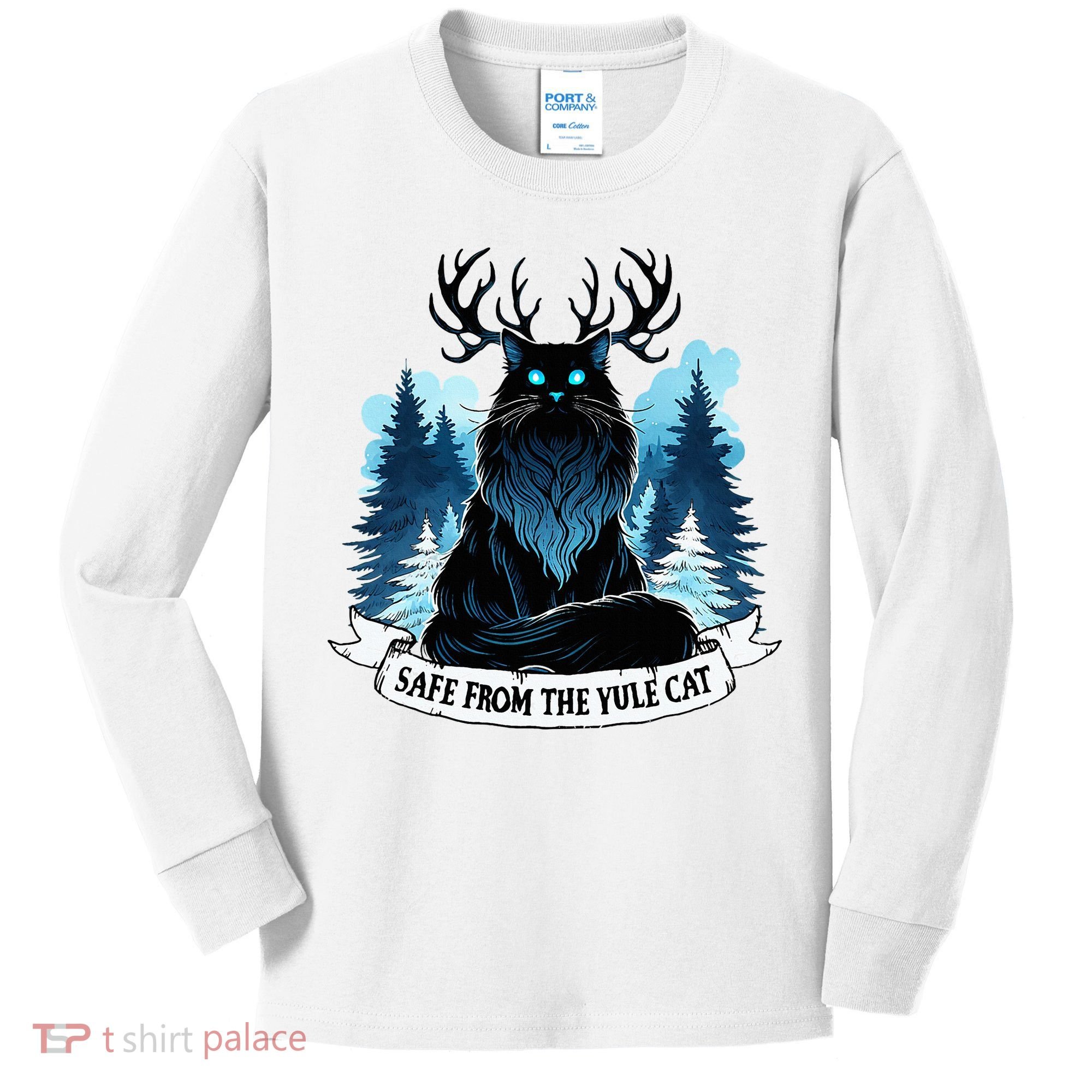 Safe From The Yule Cat Christmas Icelandic Iceland Folklore Kids Long Sleeve Shirt