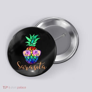 Sarasota Florida Tropical Funny Pineapple Summer Sunglasses Button