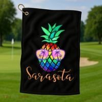 Sarasota Florida Tropical Funny Pineapple Summer Sunglasses Golf Towel thumb 1