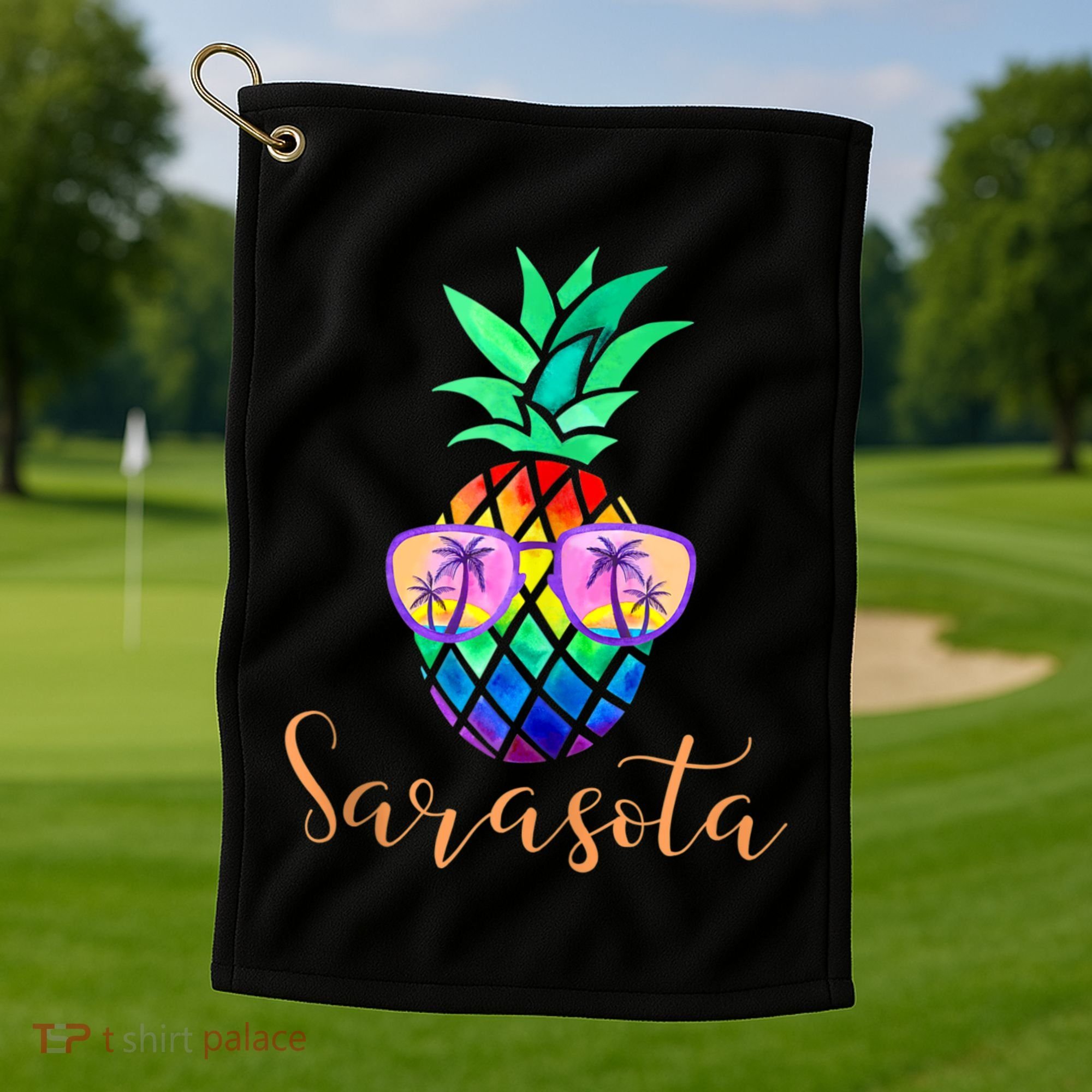Sarasota Florida Tropical Funny Pineapple Summer Sunglasses Golf Towel