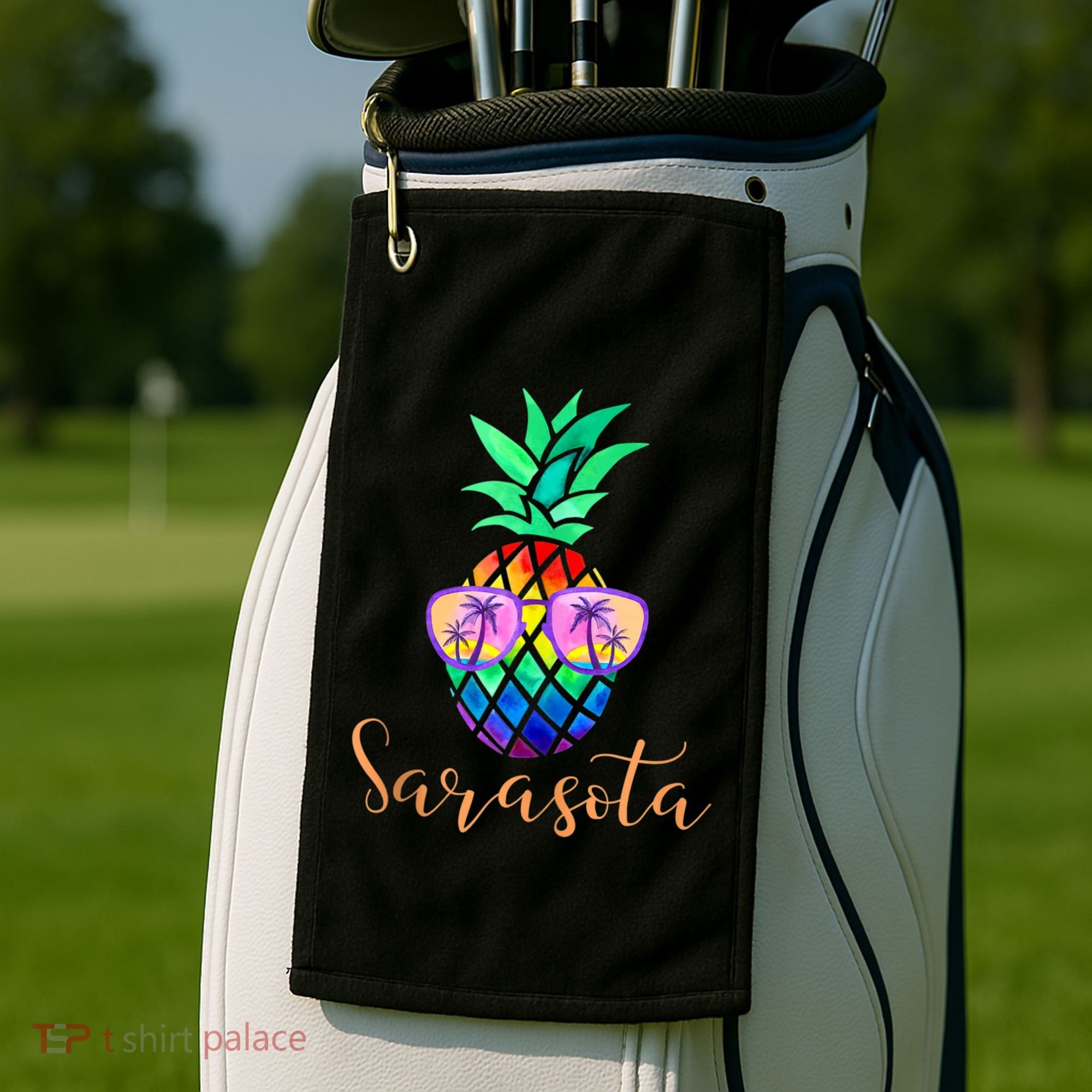 Sarasota Florida Tropical Funny Pineapple Summer Sunglasses Golf Towel