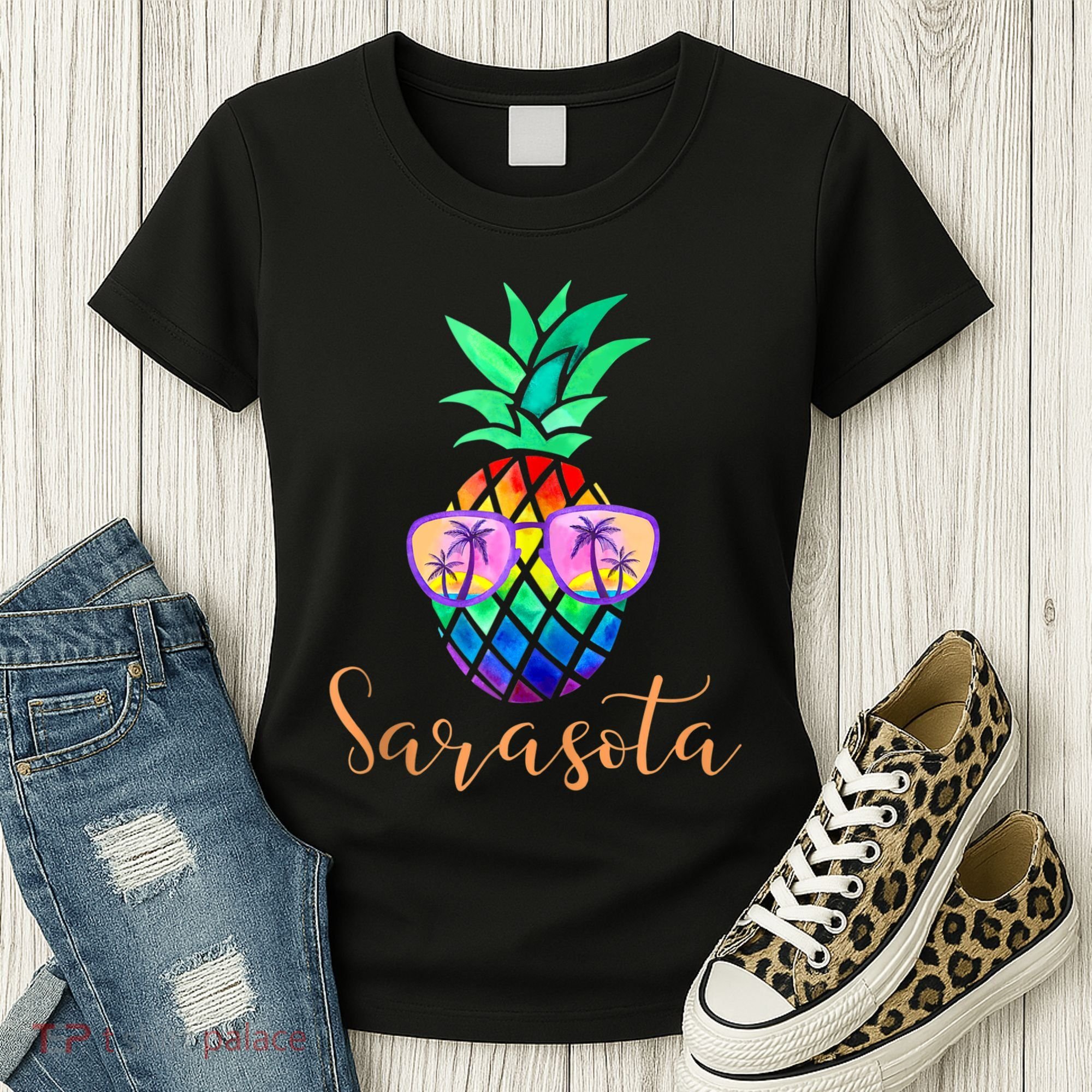 Sarasota Florida Tropical Funny Pineapple Summer Sunglasses Women's T-Shirt