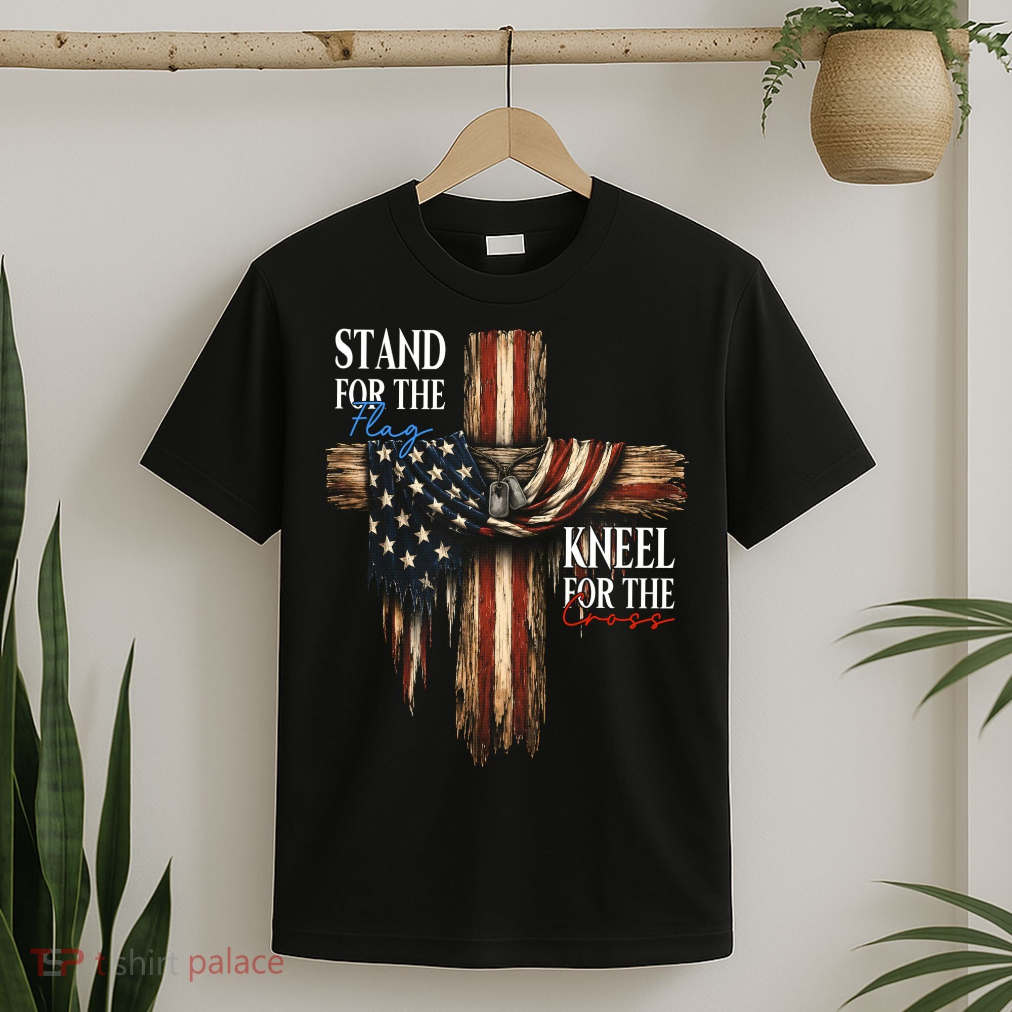 Stand For The Flag Kneel For The Cross Patriotic Christian T-Shirt
