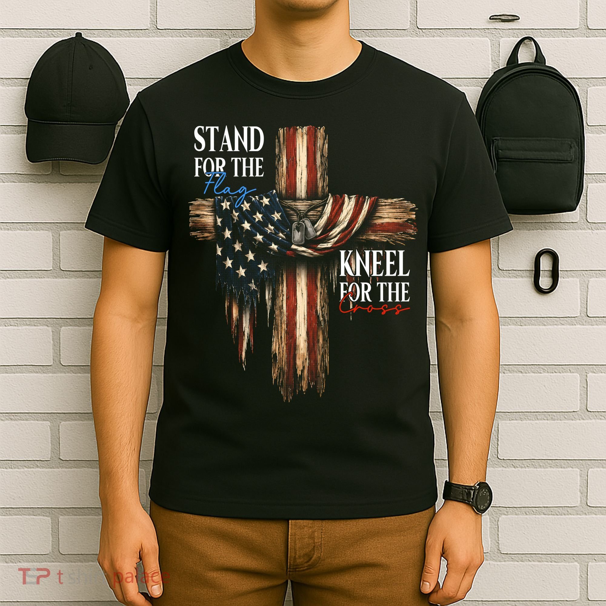 Stand For The Flag Kneel For The Cross Patriotic Christian T-Shirt