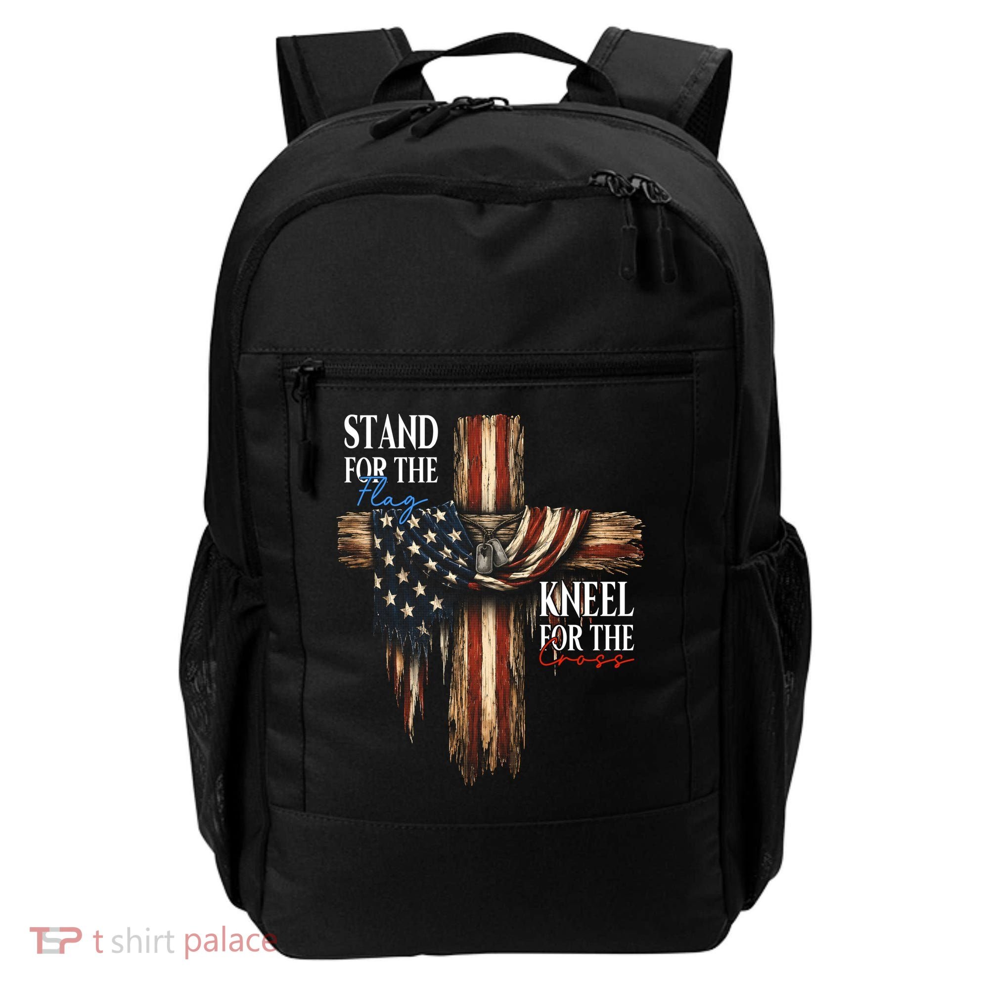 Stand For The Flag Kneel For The Cross Patriotic Christian Backpack