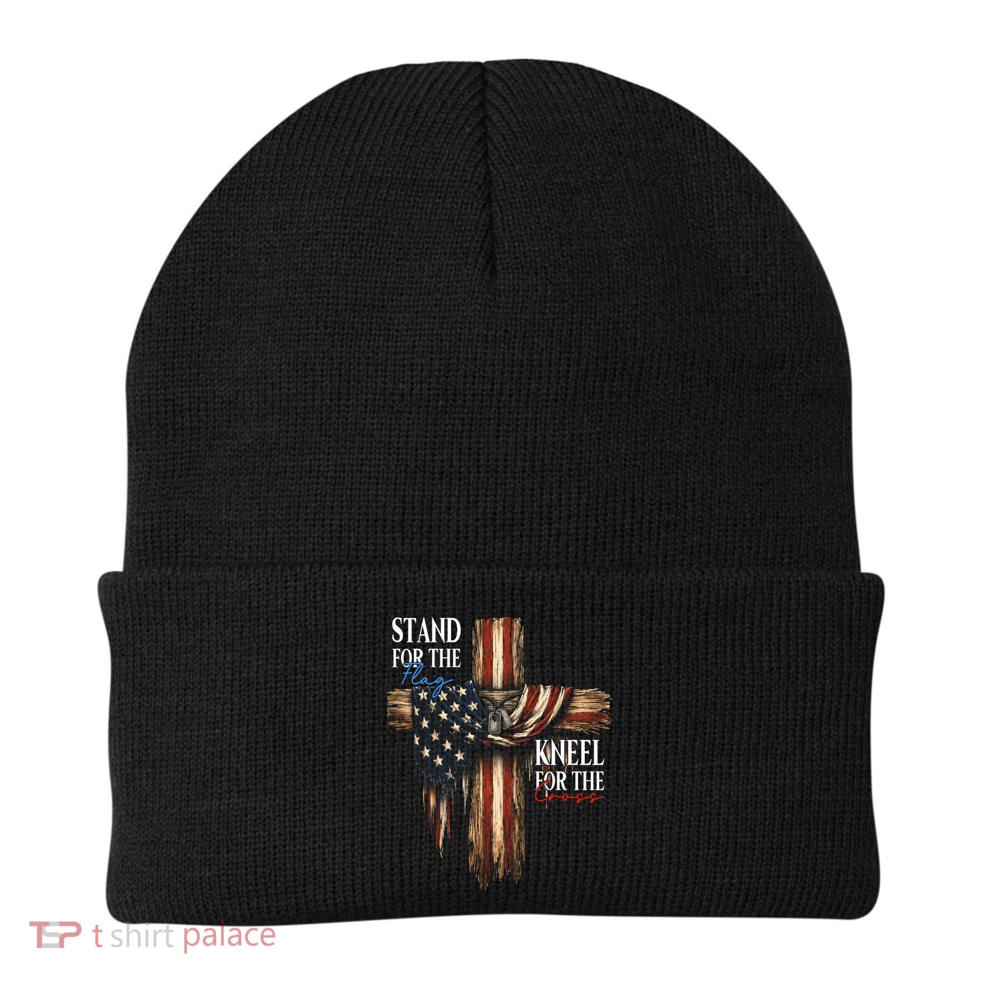 Stand For The Flag Kneel For The Cross Patriotic Christian Beanie