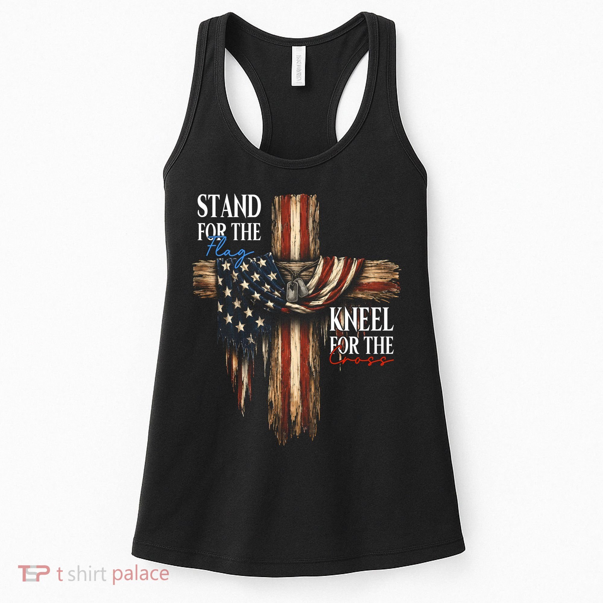 Stand For The Flag Kneel For The Cross Patriotic Christian Women's Tank Top