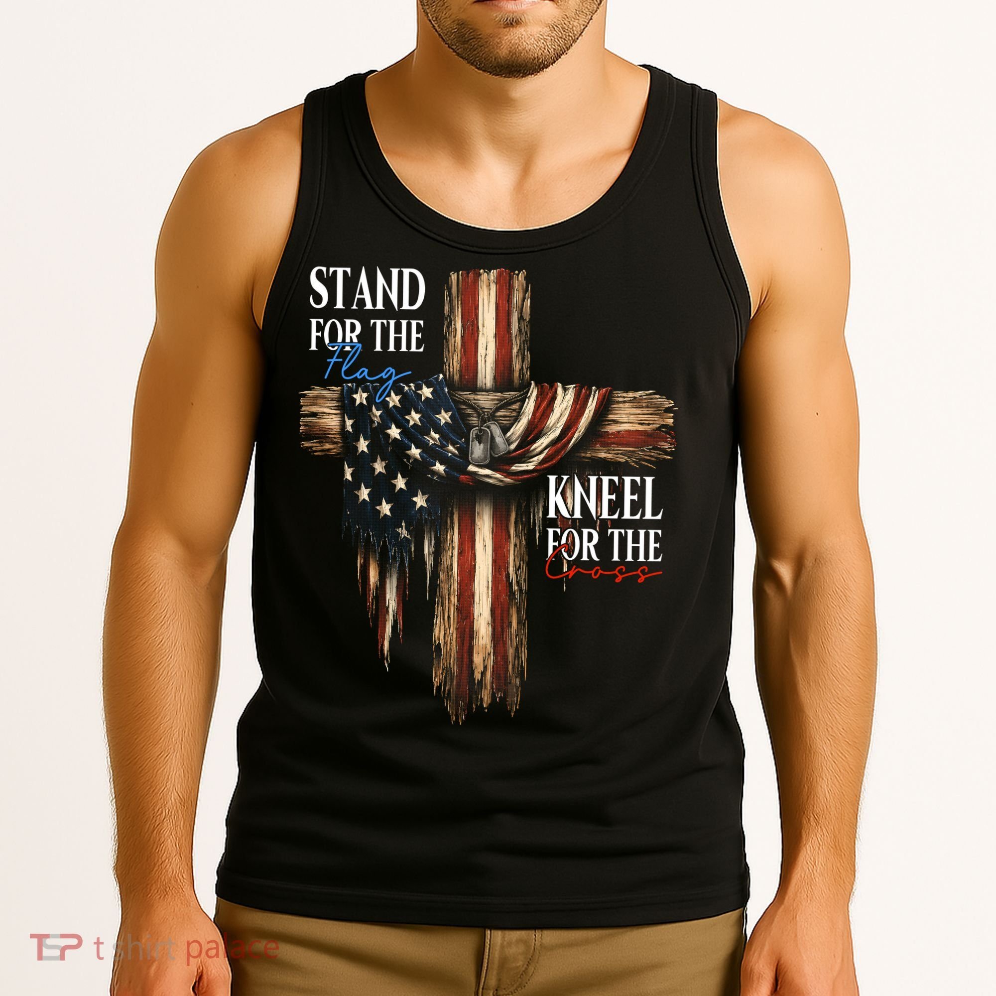Stand For The Flag Kneel For The Cross Patriotic Christian Tank Top