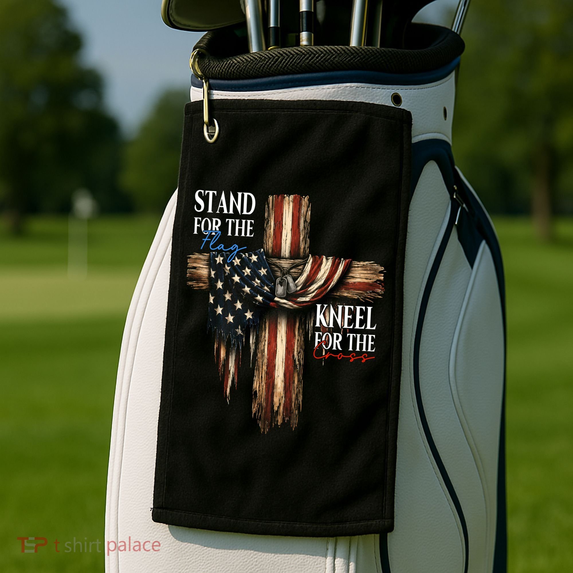 Stand For The Flag Kneel For The Cross Patriotic Christian Golf Towel