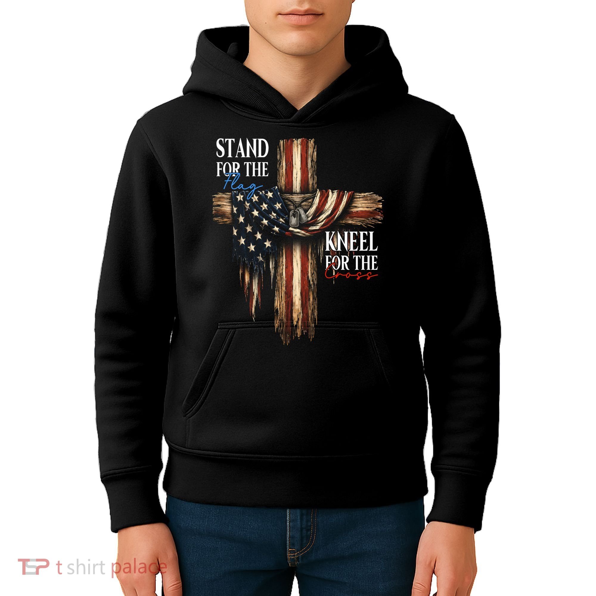 Stand For The Flag Kneel For The Cross Patriotic Christian Kids Hoodie