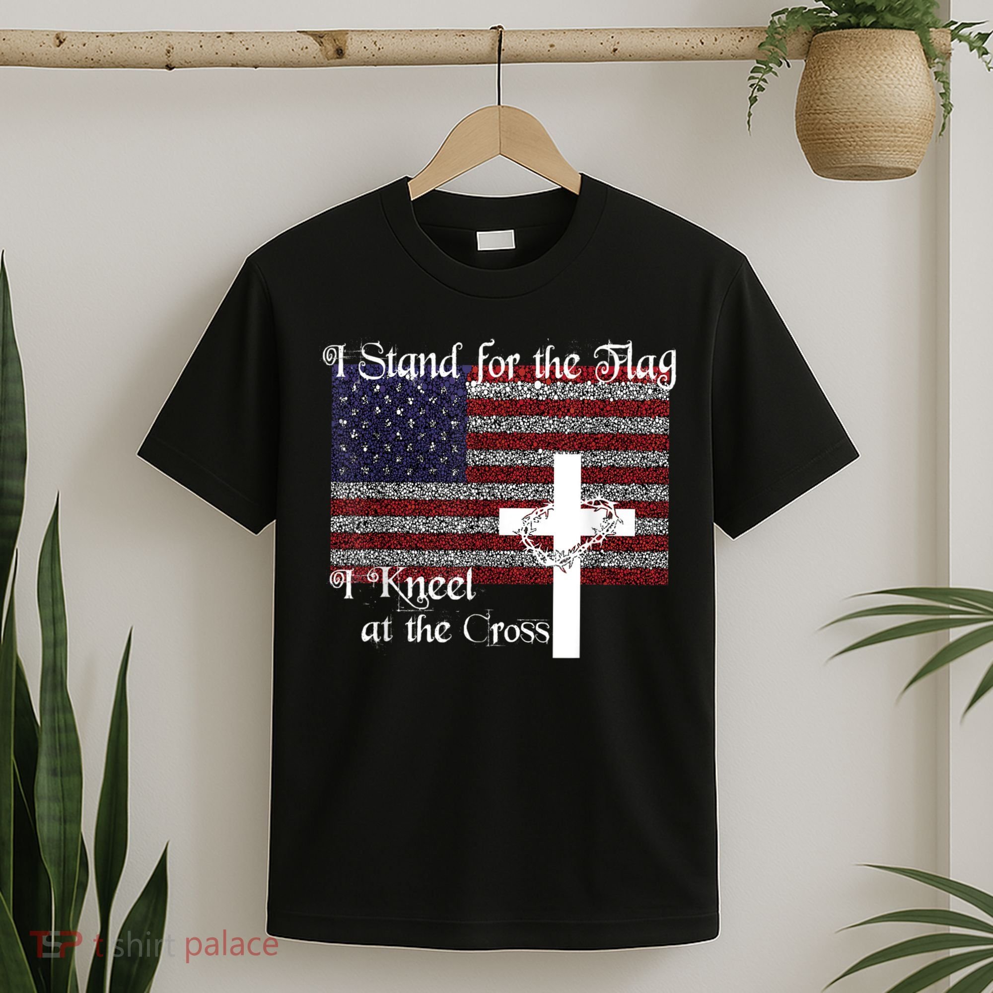Stand For The Flag, I Kneel At The Cross Patriotic Christian T-Shirt