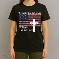 Stand For The Flag, I Kneel At The Cross Patriotic Christian T-Shirt thumb 4
