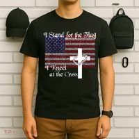Stand For The Flag, I Kneel At The Cross Patriotic Christian T-Shirt thumb 6