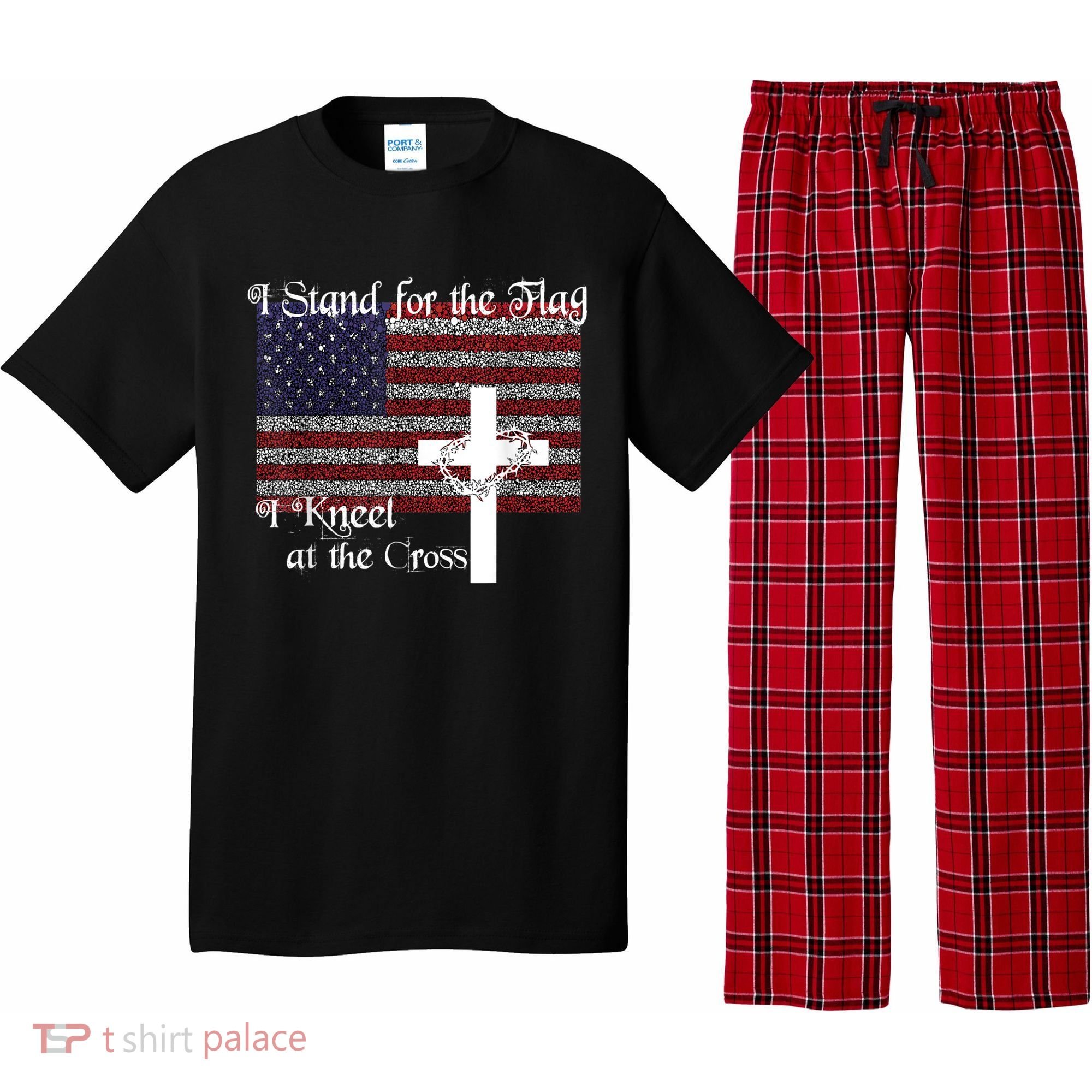 Stand For The Flag, I Kneel At The Cross Patriotic Christian Pajama Set
