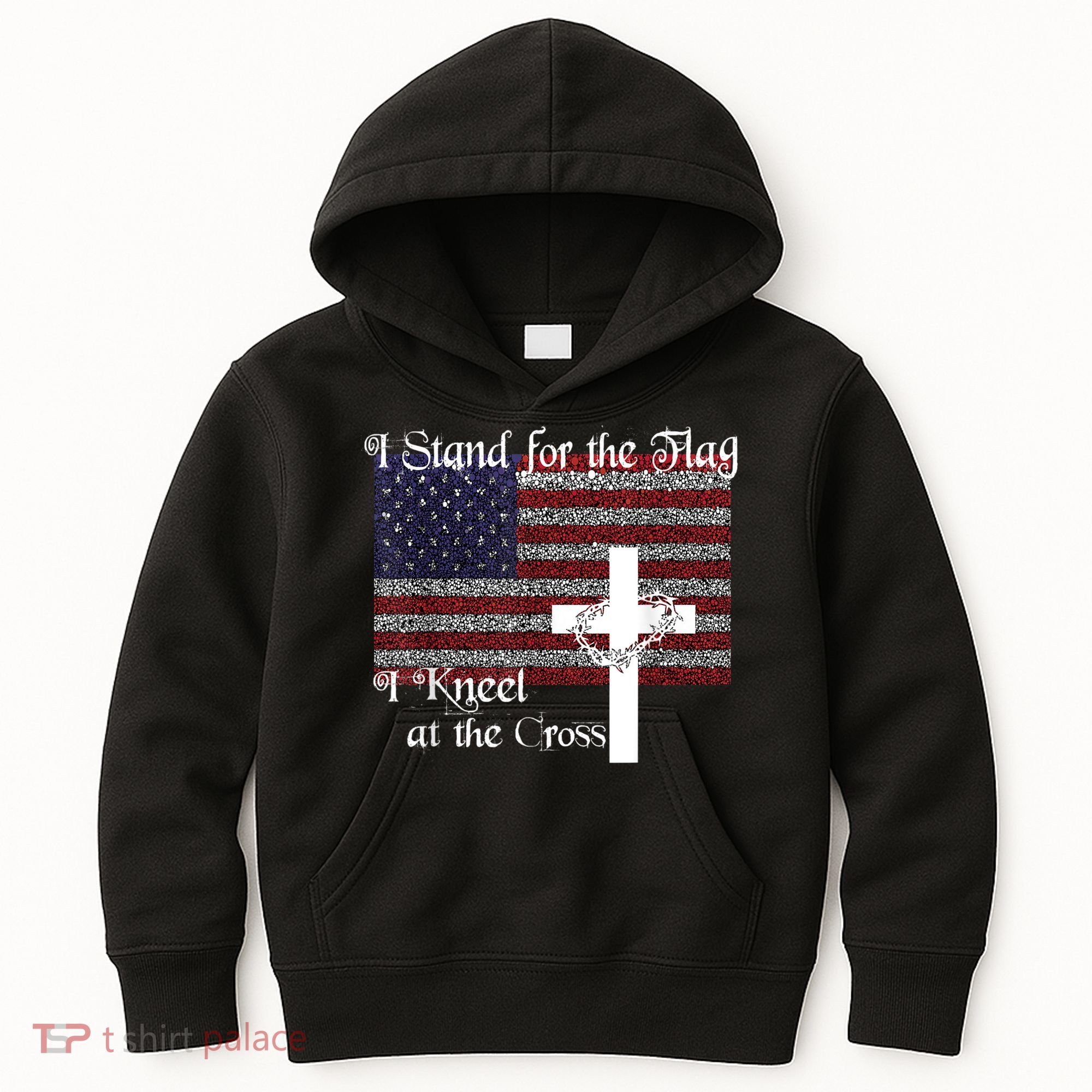 Stand For The Flag, I Kneel At The Cross Patriotic Christian Kids Hoodie