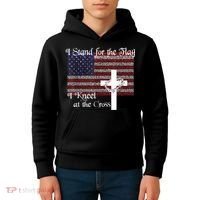 Stand For The Flag, I Kneel At The Cross Patriotic Christian Kids Hoodie thumb 4