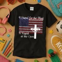 Stand For The Flag, I Kneel At The Cross Patriotic Christian Kids T-Shirt thumb 3
