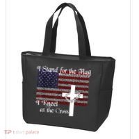 Stand For The Flag, I Kneel At The Cross Patriotic Christian Tote Bag thumb 3