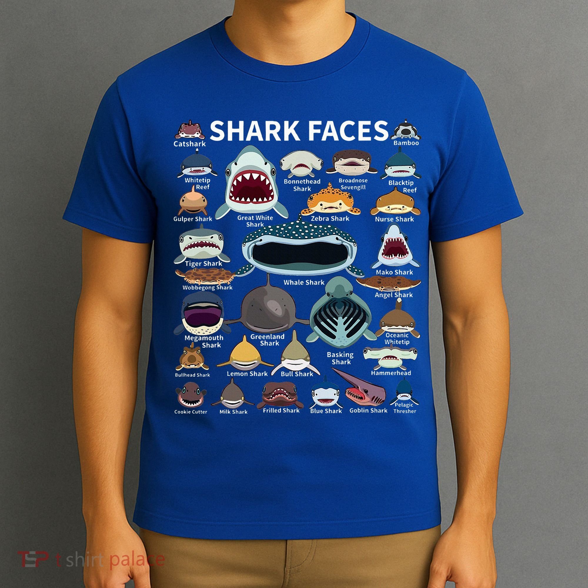 Shark Faces Type Of Shark Shark Faces Of All Kinds T-Shirt