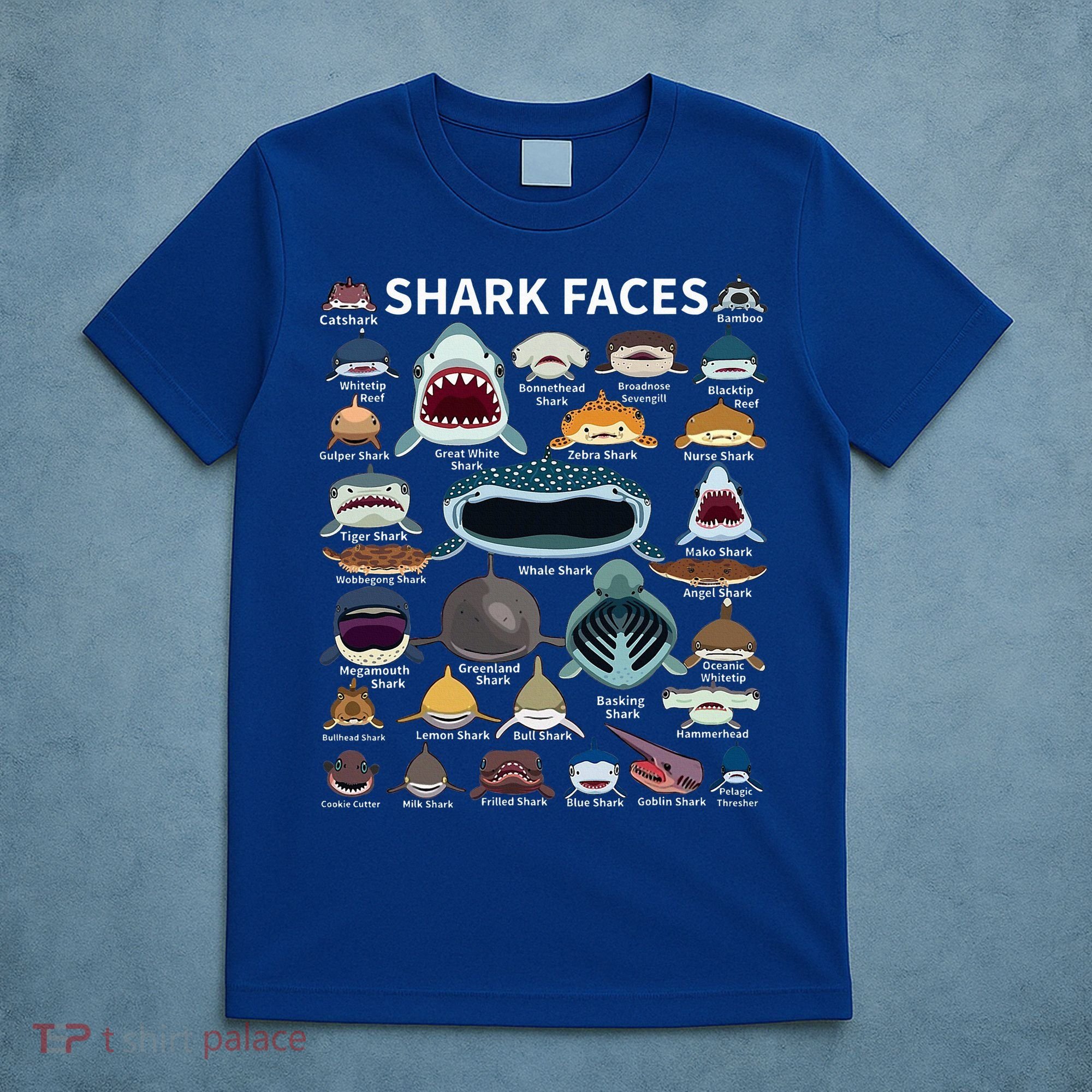 Shark Faces Type Of Shark Shark Faces Of All Kinds T-Shirt