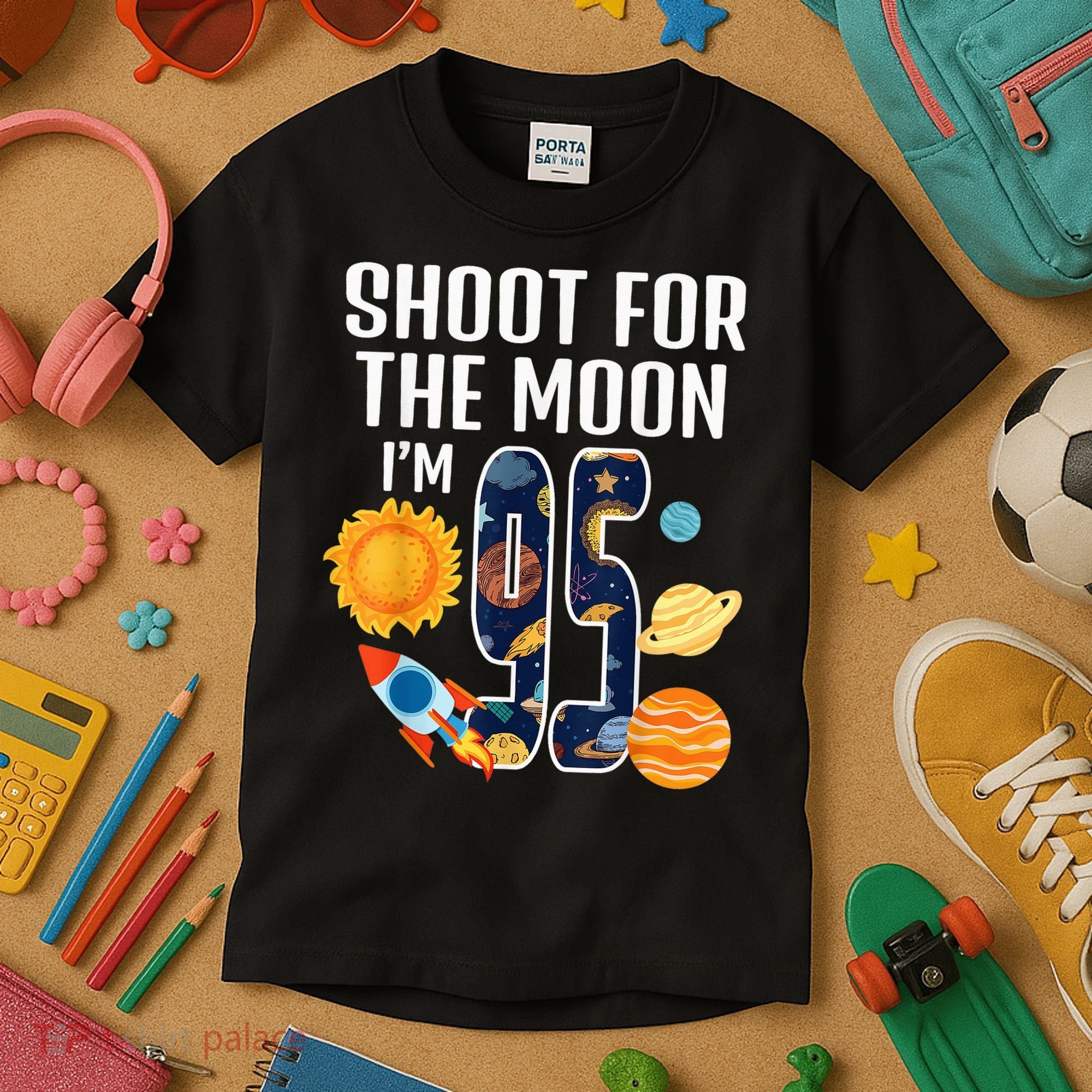 Shoot For The Moon 95th Birthday Outer Space I'M 95 Year Kids T-Shirt