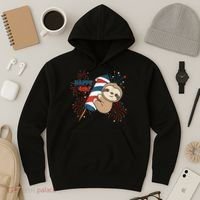 Sloth For The Fourth Of July Fireworks Kids Hoodie thumb 3