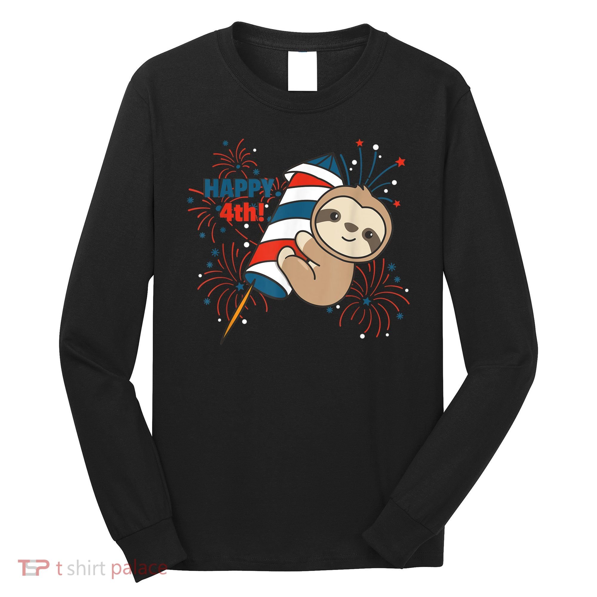 Sloth For The Fourth Of July Fireworks Kids Long Sleeve Shirt