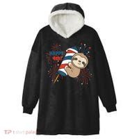 Sloth For The Fourth Of July Fireworks Kids Hooded Wearable Blanket thumb 0