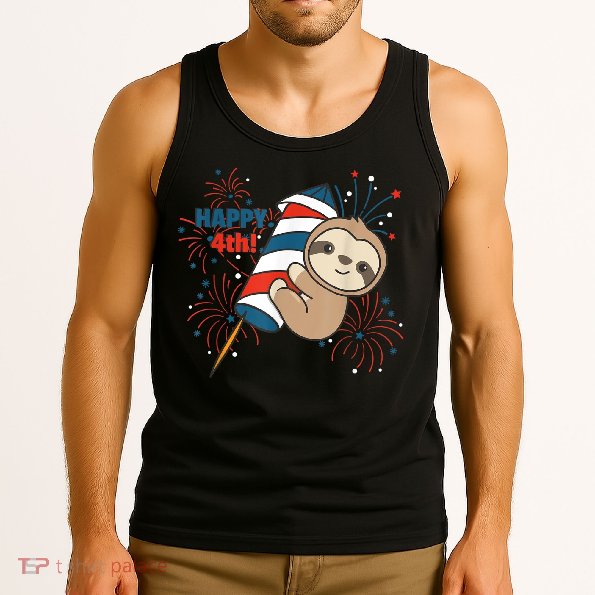 Sloth For The Fourth Of July Fireworks Kids Tank Top