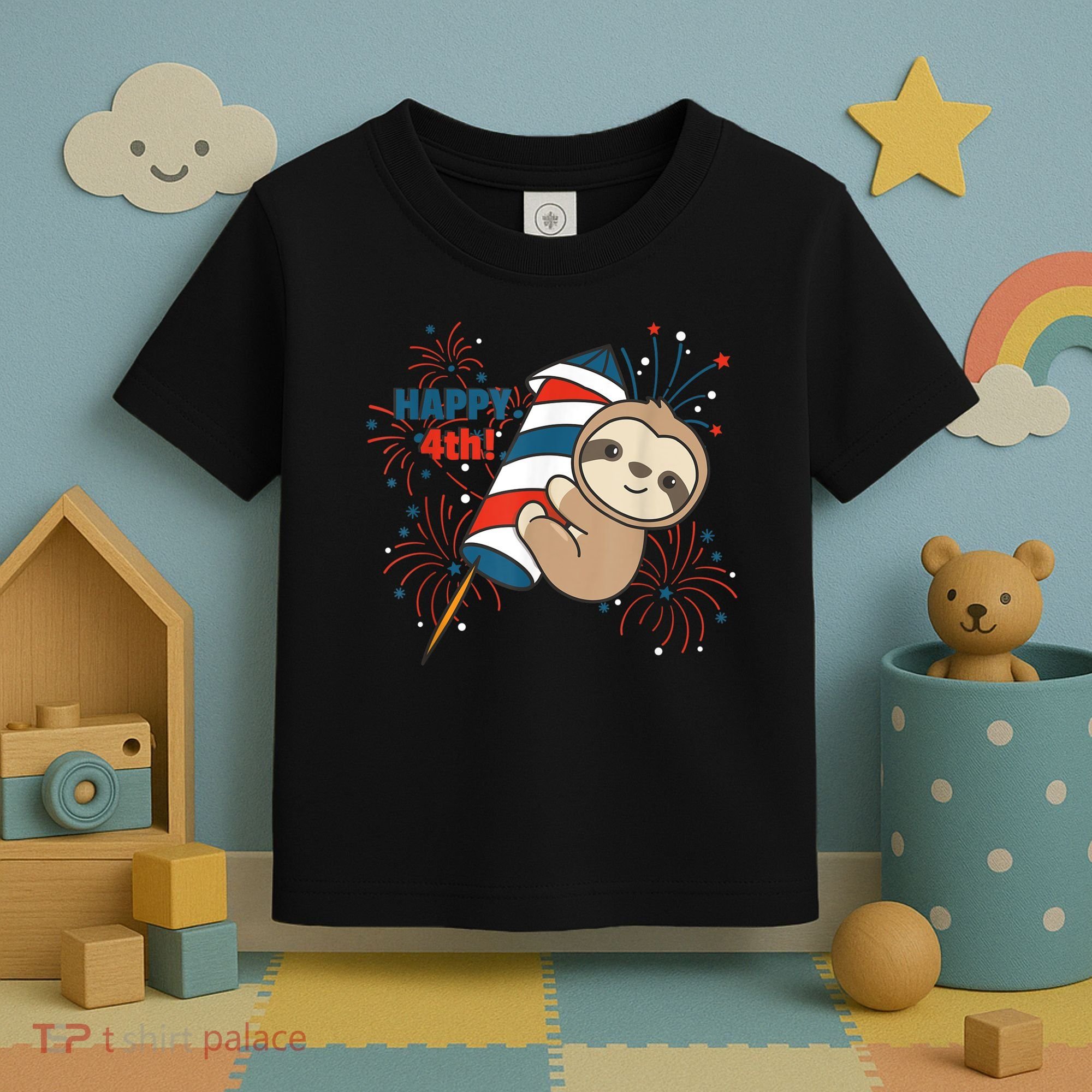 Sloth For The Fourth Of July Fireworks Kids Toddler T-Shirt