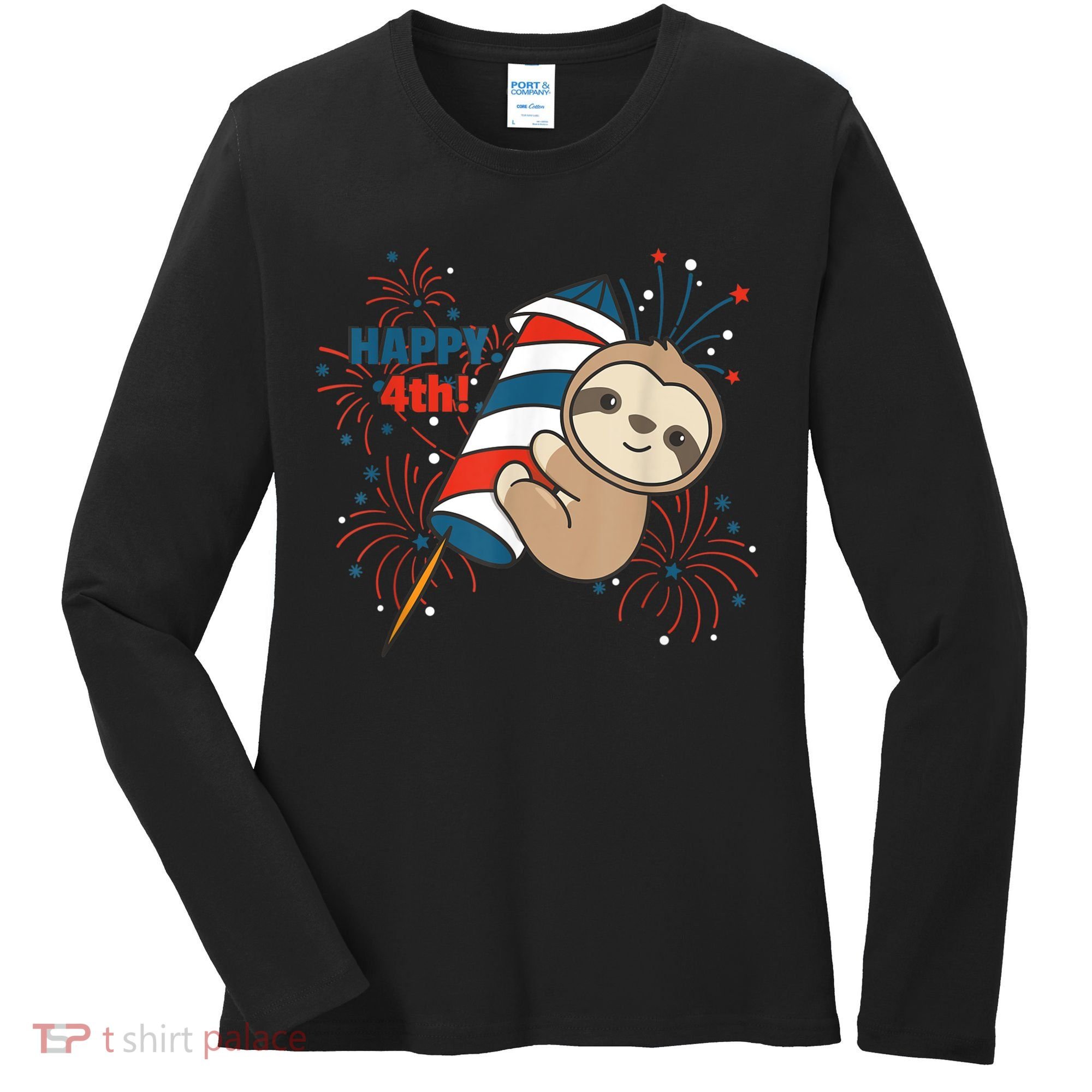 Sloth For The Fourth Of July Fireworks Kids Women's Long Sleeve Shirt