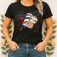 Sloth For The Fourth Of July Fireworks Kids Women's T-Shirt thumb 2