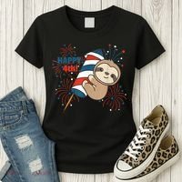 Sloth For The Fourth Of July Fireworks Kids Women's T-Shirt thumb 3