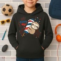 Sloth For The Fourth Of July Fireworks Kids Kids Hoodie thumb 2